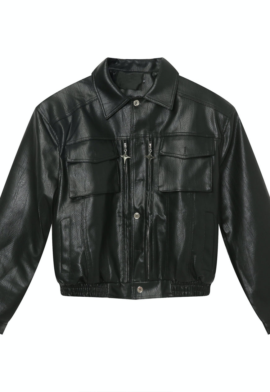 Men's Vintage Shoulder Pad PU Leather Jacket