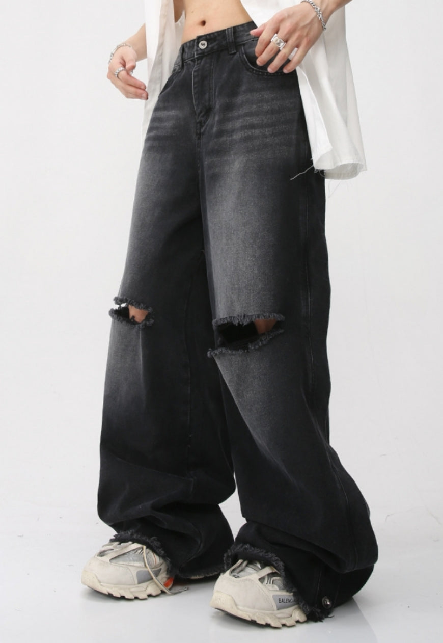 Unisex Loose-fit ripped denim trousers