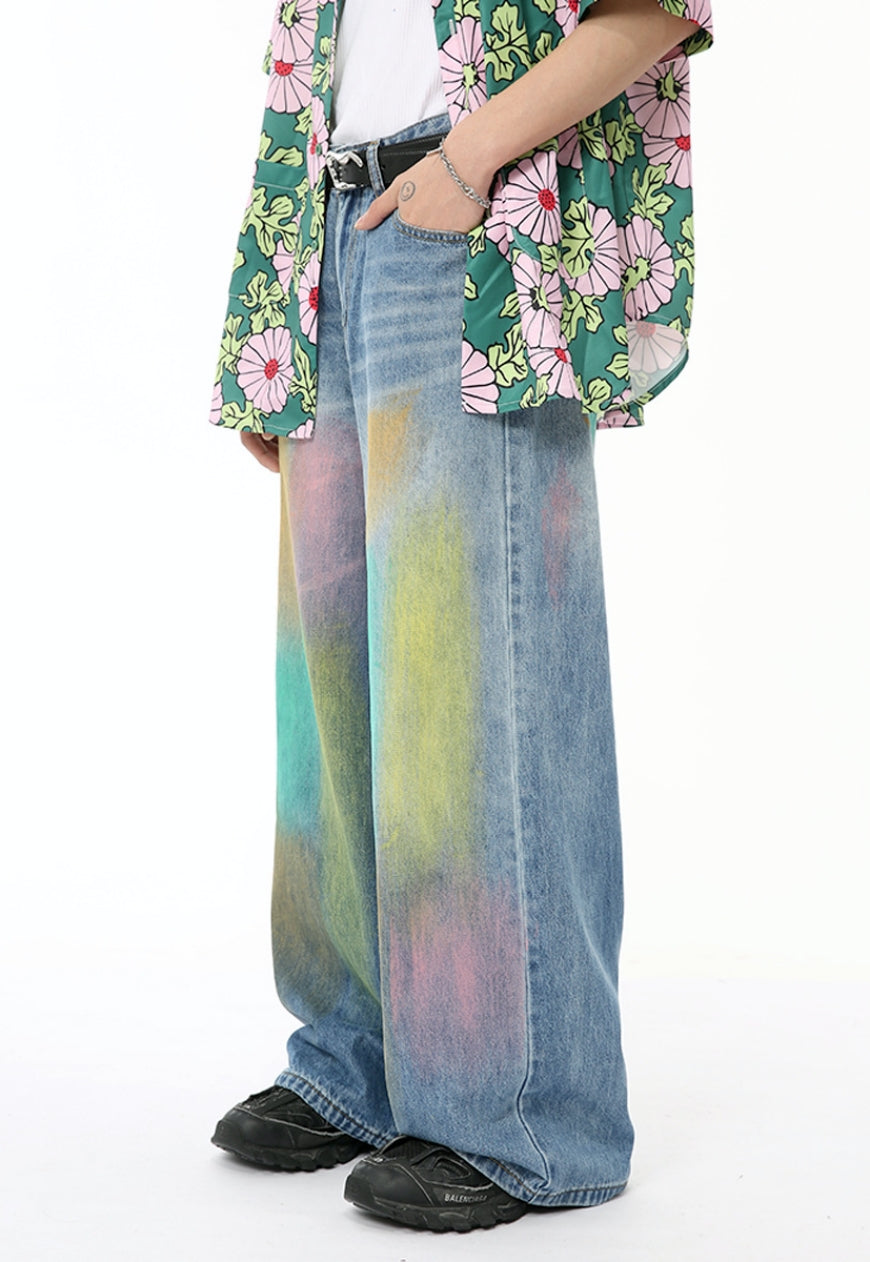 Unisex colorful graffiti jeans