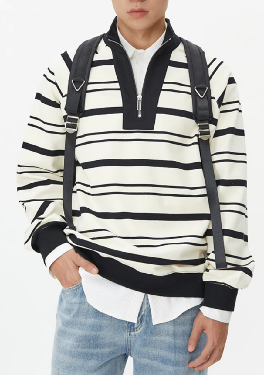 Men's Striped basic POLO zipper sweatshirt