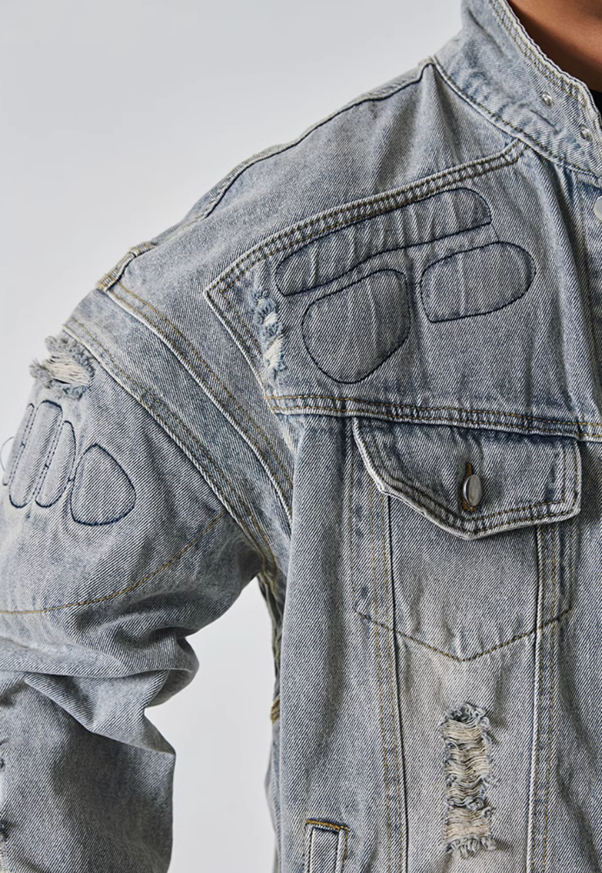 Men's vintage denim ripped jacket