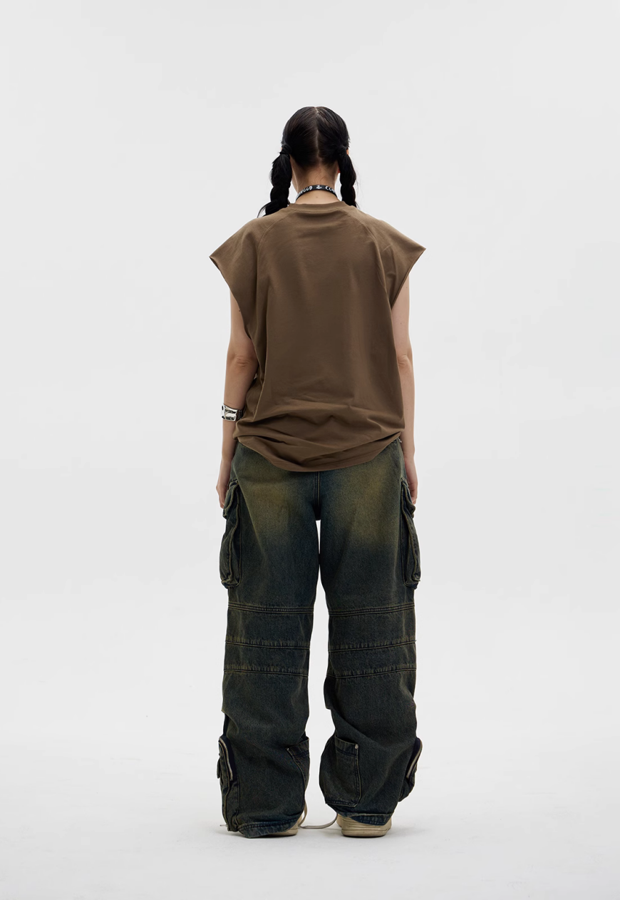 Unisex Vintage Multi Pocket Jeans