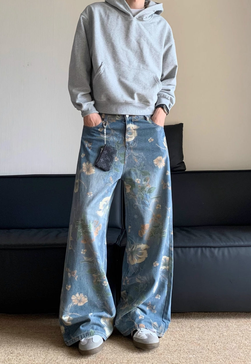 Unisex Retro floral jeans