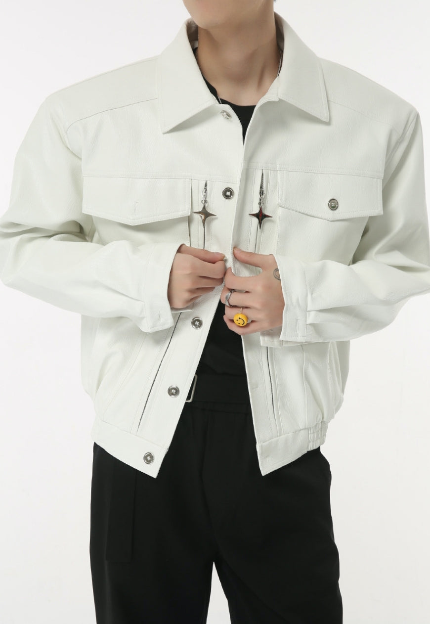 Men's Vintage Shoulder Pad PU Leather Jacket