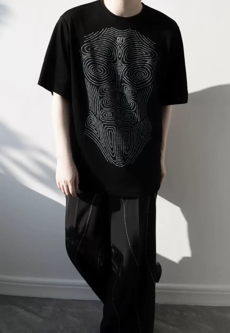 Men's Summer black and white printed t-shirt