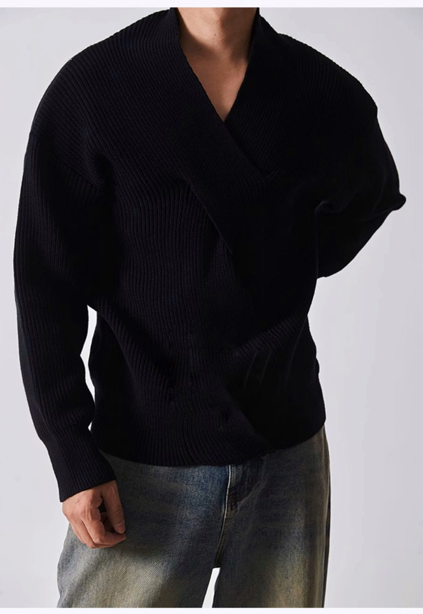 Men's V-neck twist design sweater