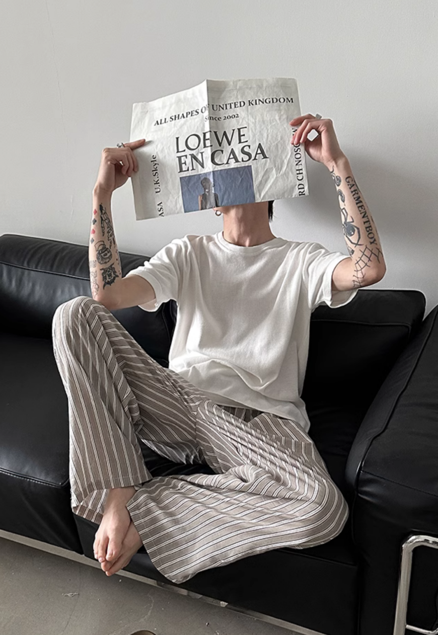 Men's Contrast striped cotton pants