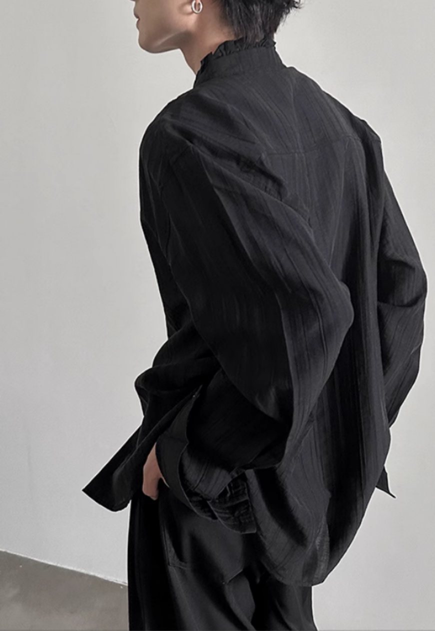 Men's French textured pleated lace shirt