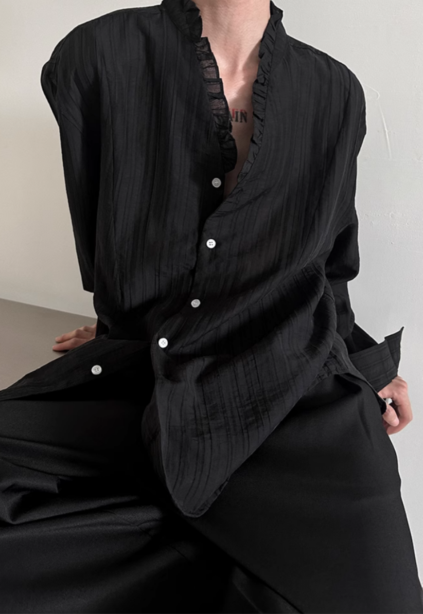 Men's French textured pleated lace shirt