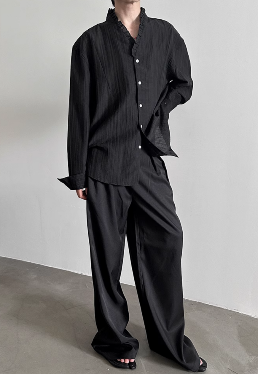 Men's French textured pleated lace shirt