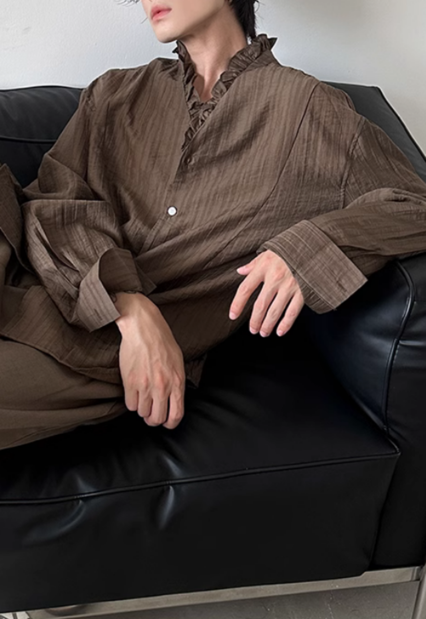Men's French textured pleated lace shirt
