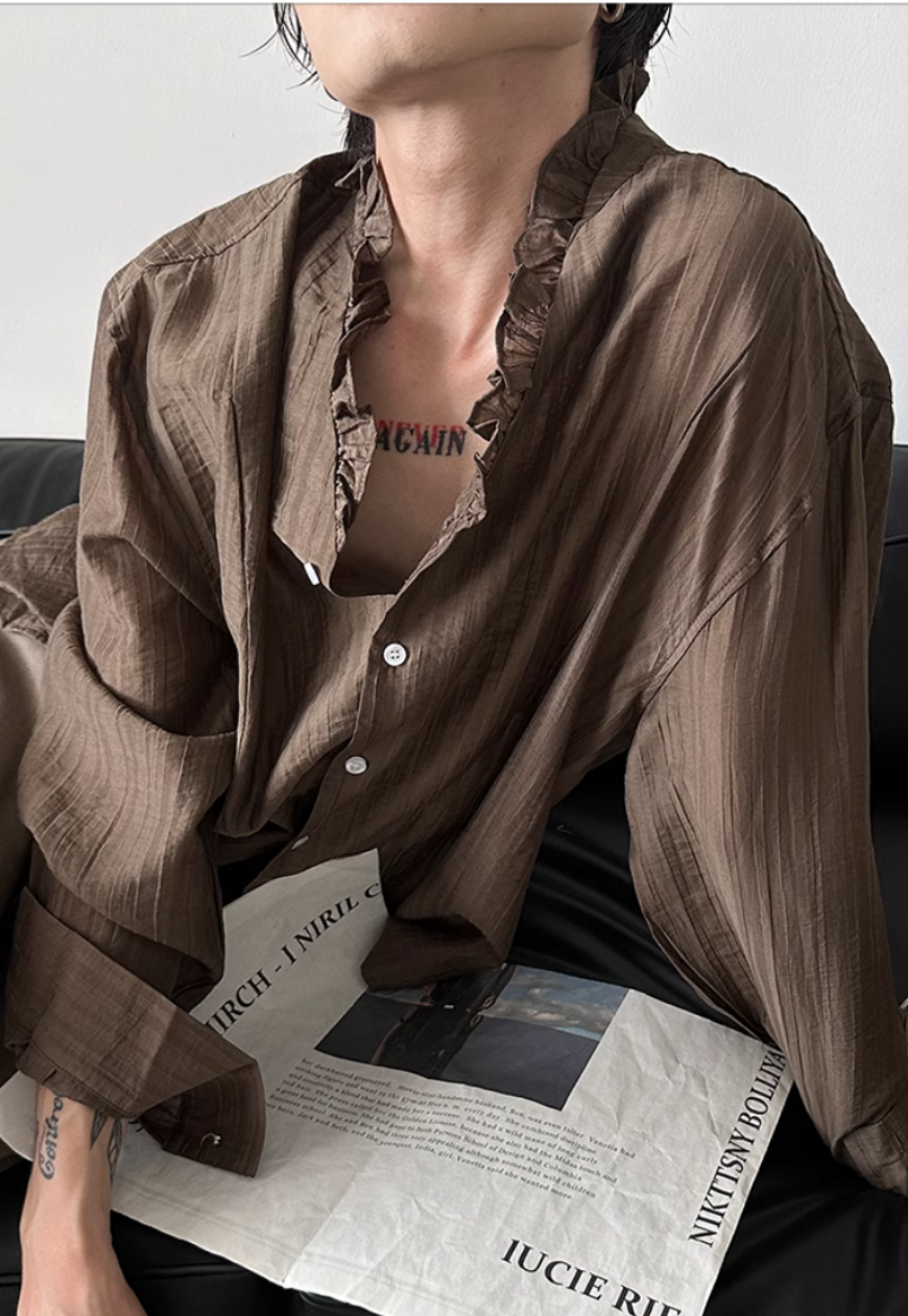 Men's French textured pleated lace shirt