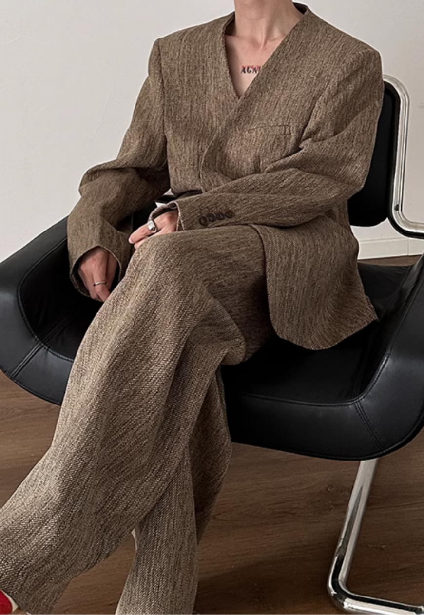Men's Retro silhouette shoulder pad suit set