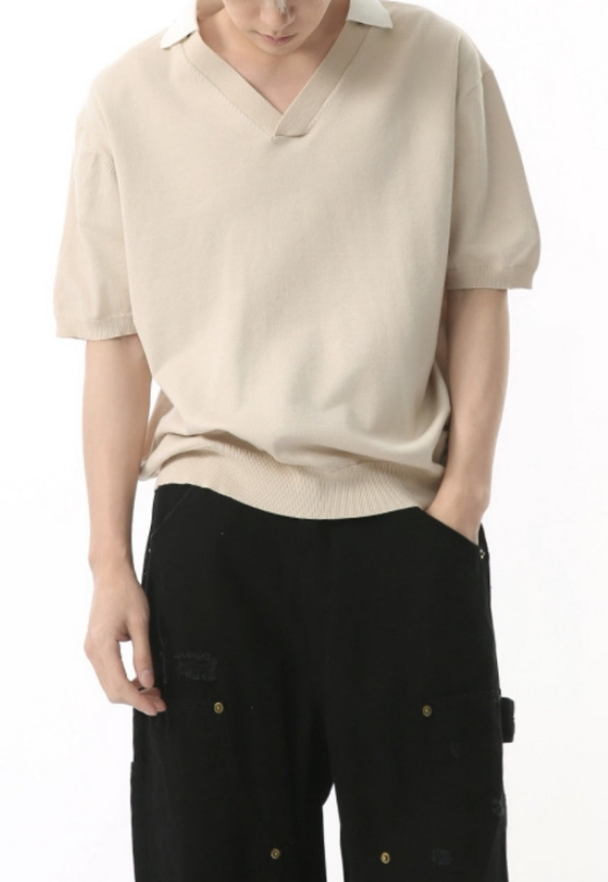 Men's Solid color v-neck short-sleeved POLO shirt