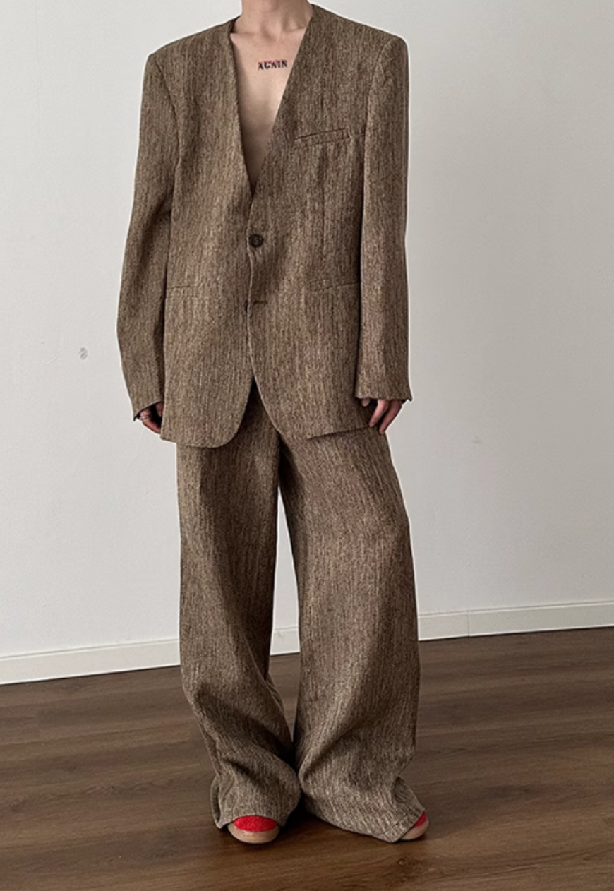 Men's Retro silhouette shoulder pad suit set