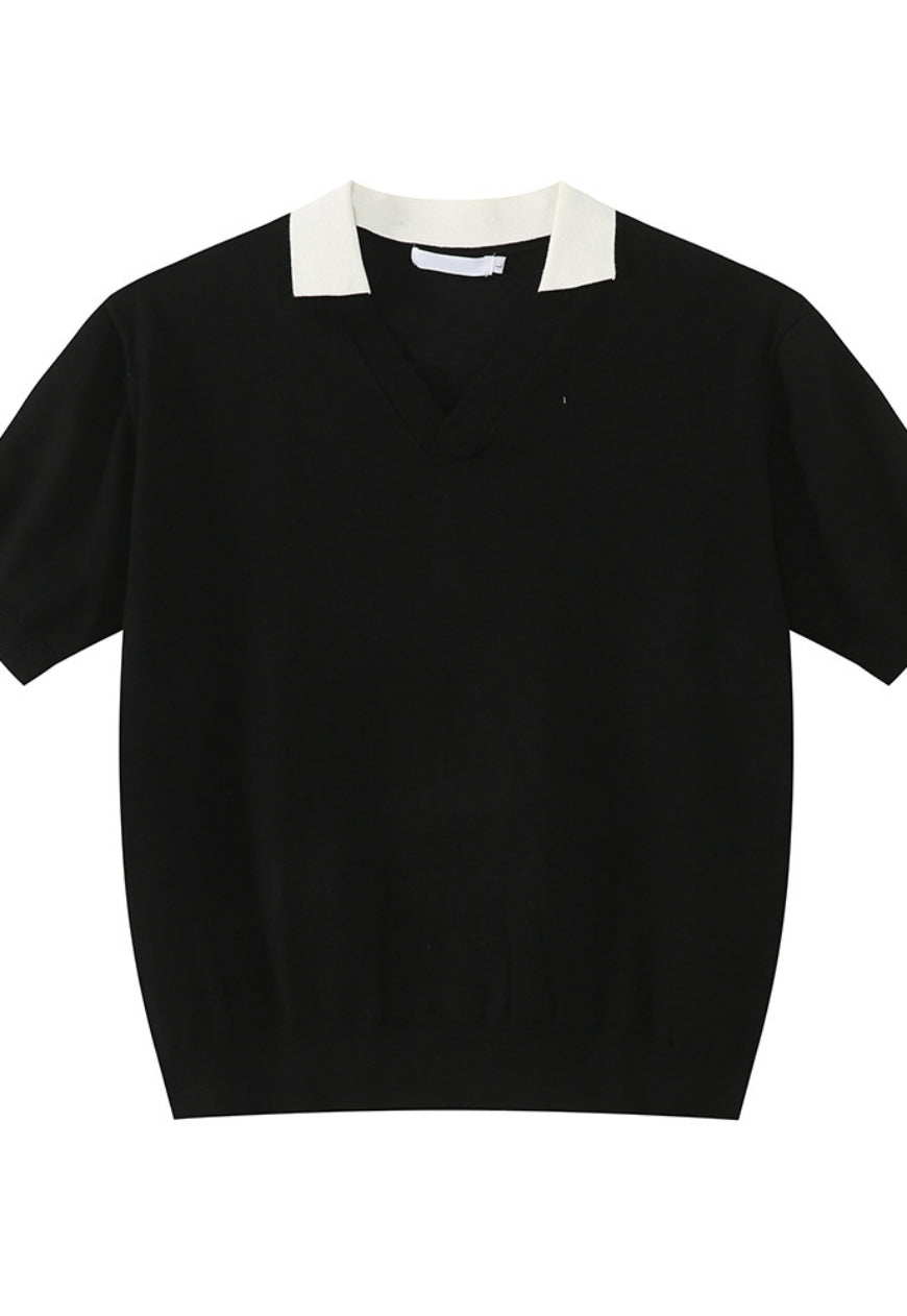 Men's Solid color v-neck short-sleeved POLO shirt