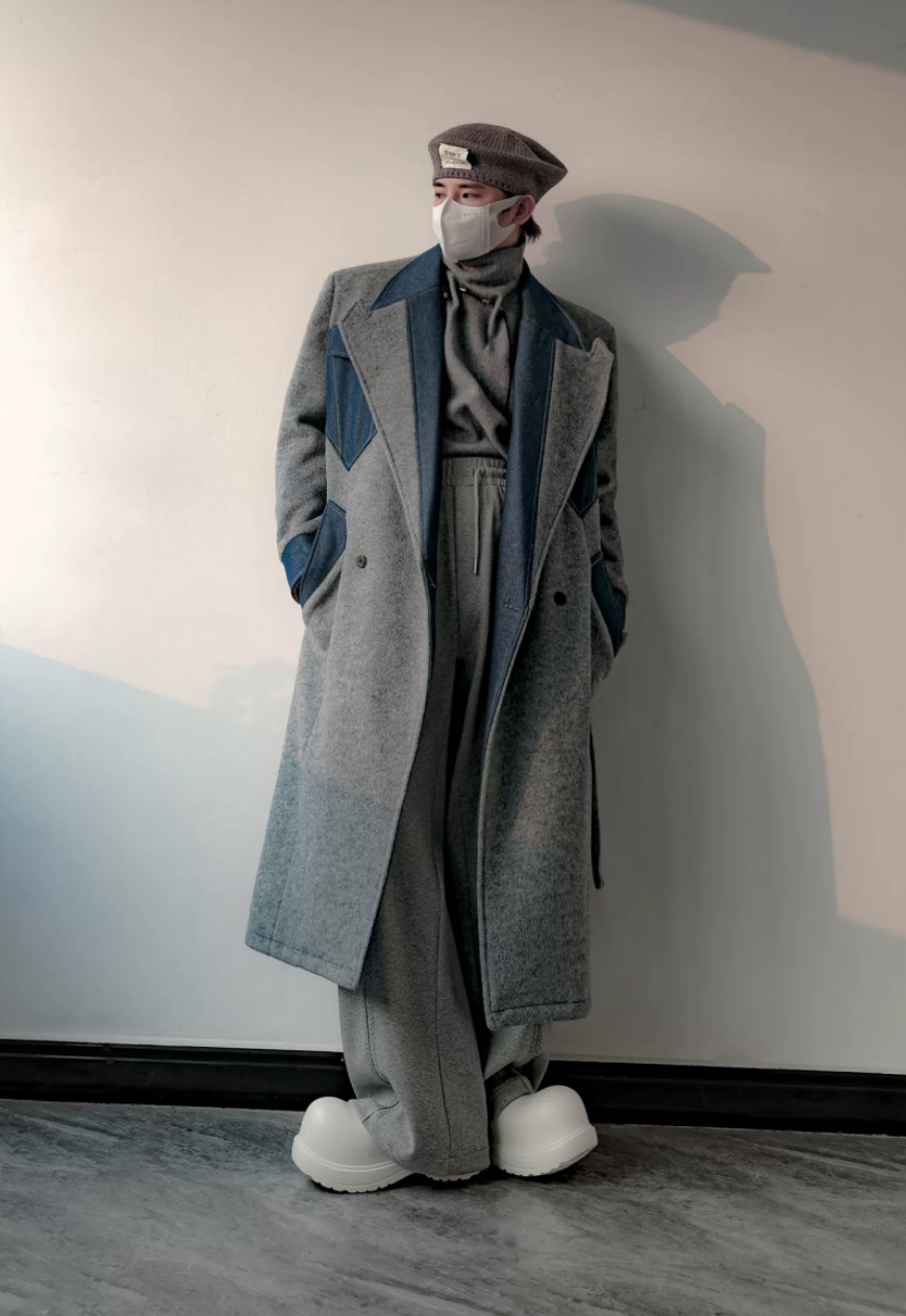 Men's Warm denim patchwork high-end coat