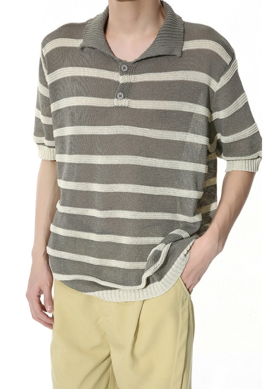 Men's Striped Contrast Color POLO Shirt