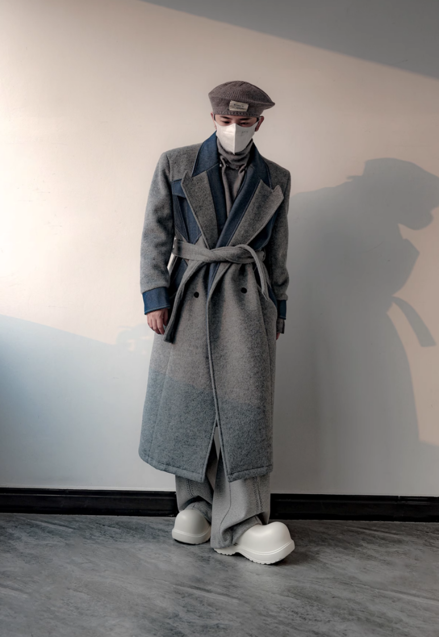 Men's Warm denim patchwork high-end coat