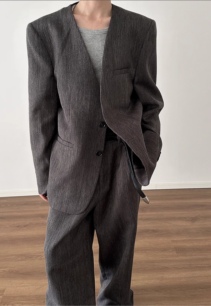 Men's Retro silhouette shoulder pad suit set