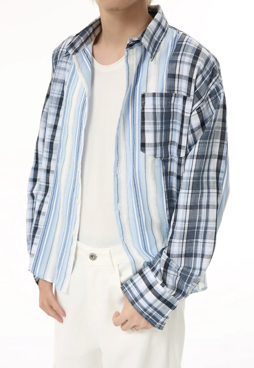 Men's striped plaid retro shirt