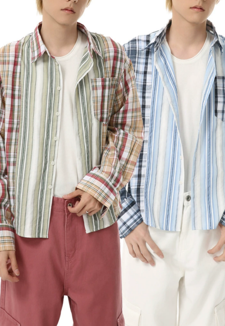 Men's striped plaid retro shirt