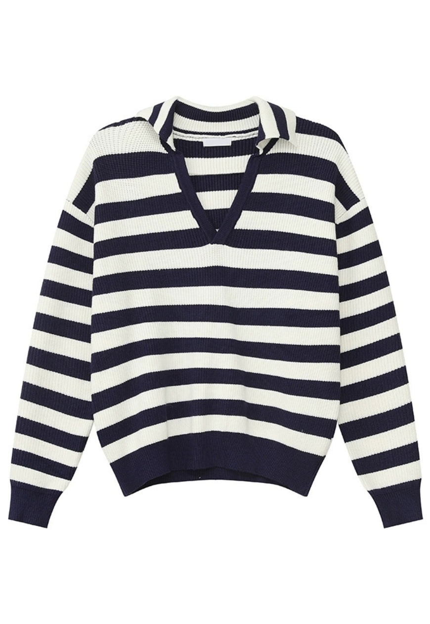 Men's striped retro V-neck sweater
