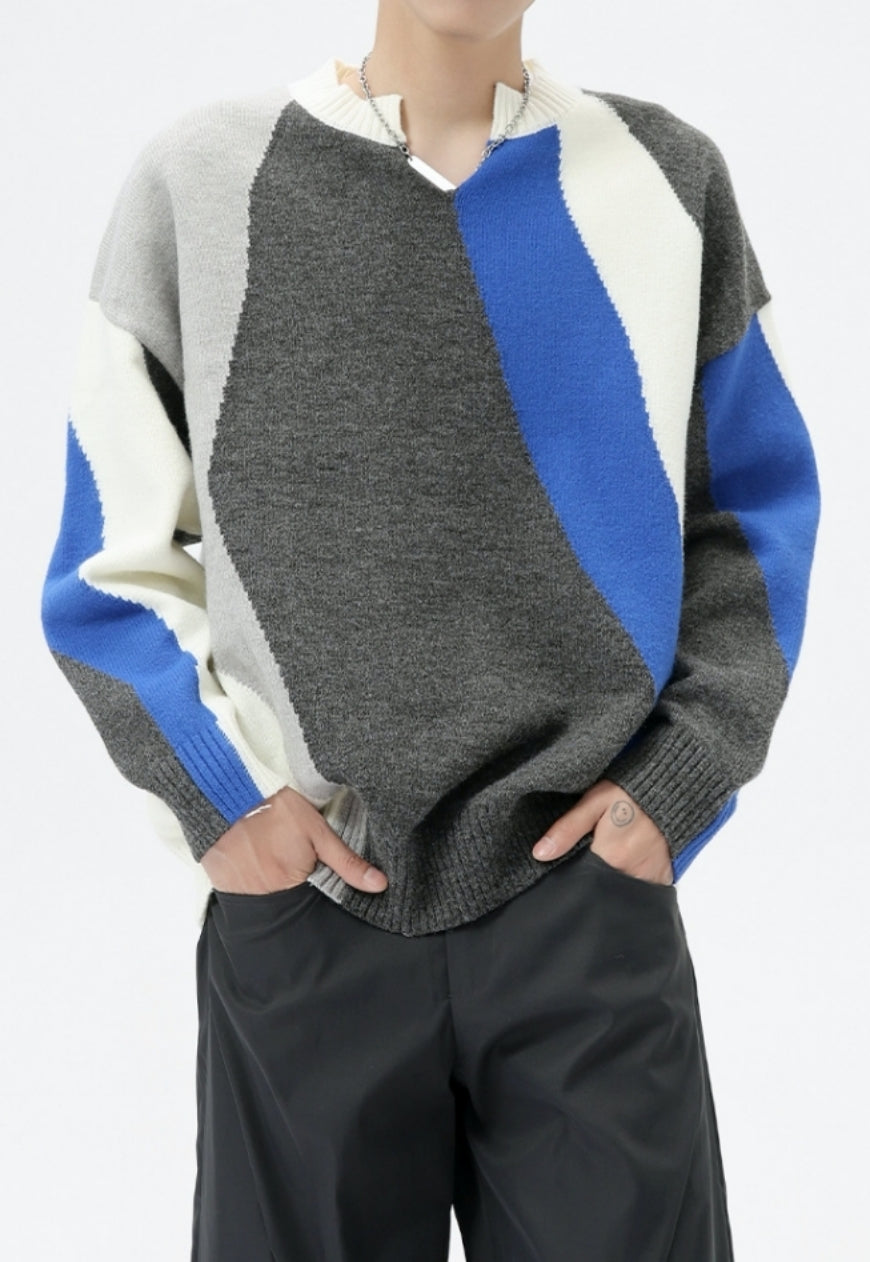 Men's V-neck contrasting sweater