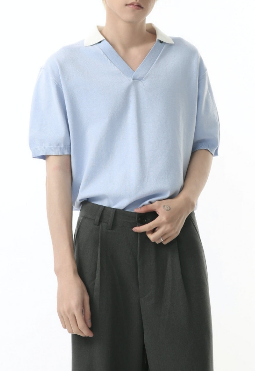 Men's Solid color v-neck short-sleeved POLO shirt