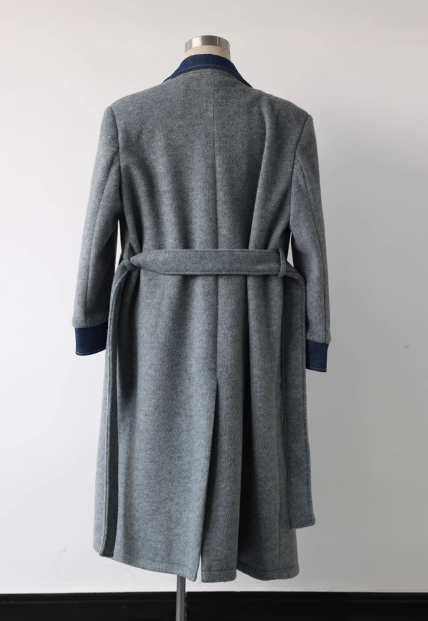 Men's Warm denim patchwork high-end coat