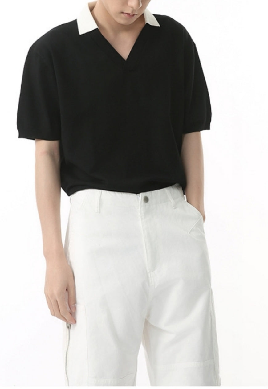 Men's Solid color v-neck short-sleeved POLO shirt