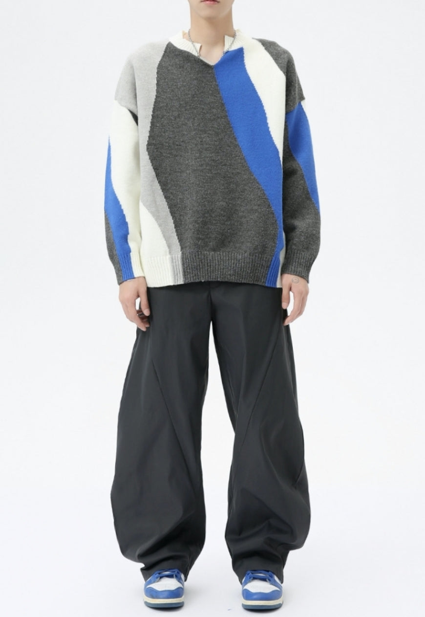 Men's V-neck contrasting sweater