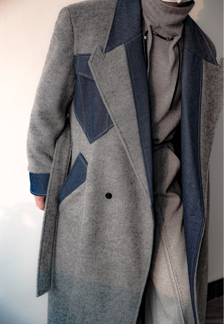 Men's Warm denim patchwork high-end coat