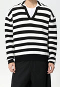 Men's striped retro V-neck sweater