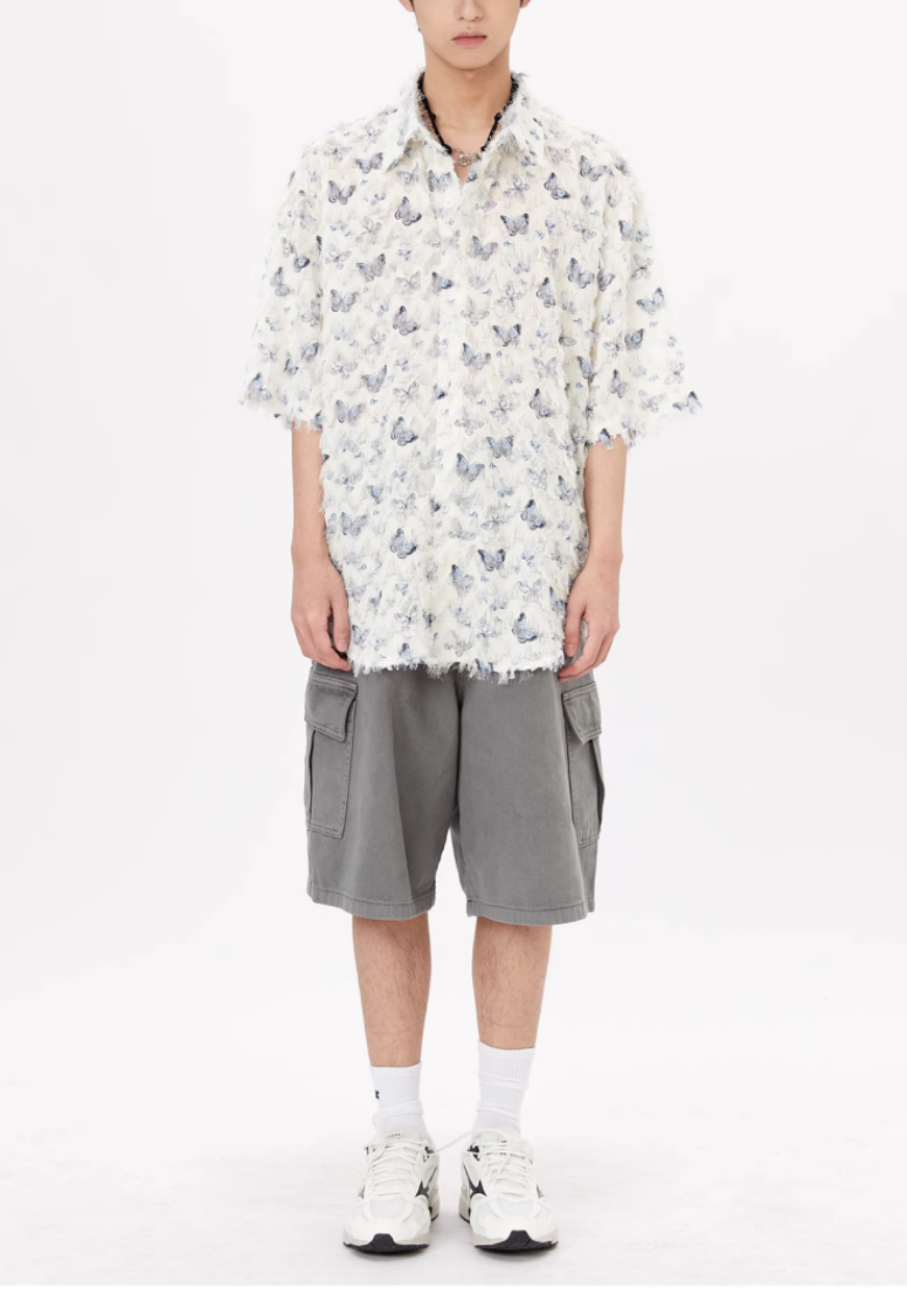 Men's Tassel butterfly short-sleeved shirts
