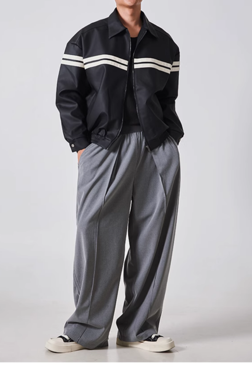 Men's Double white stripe PU leather jacket