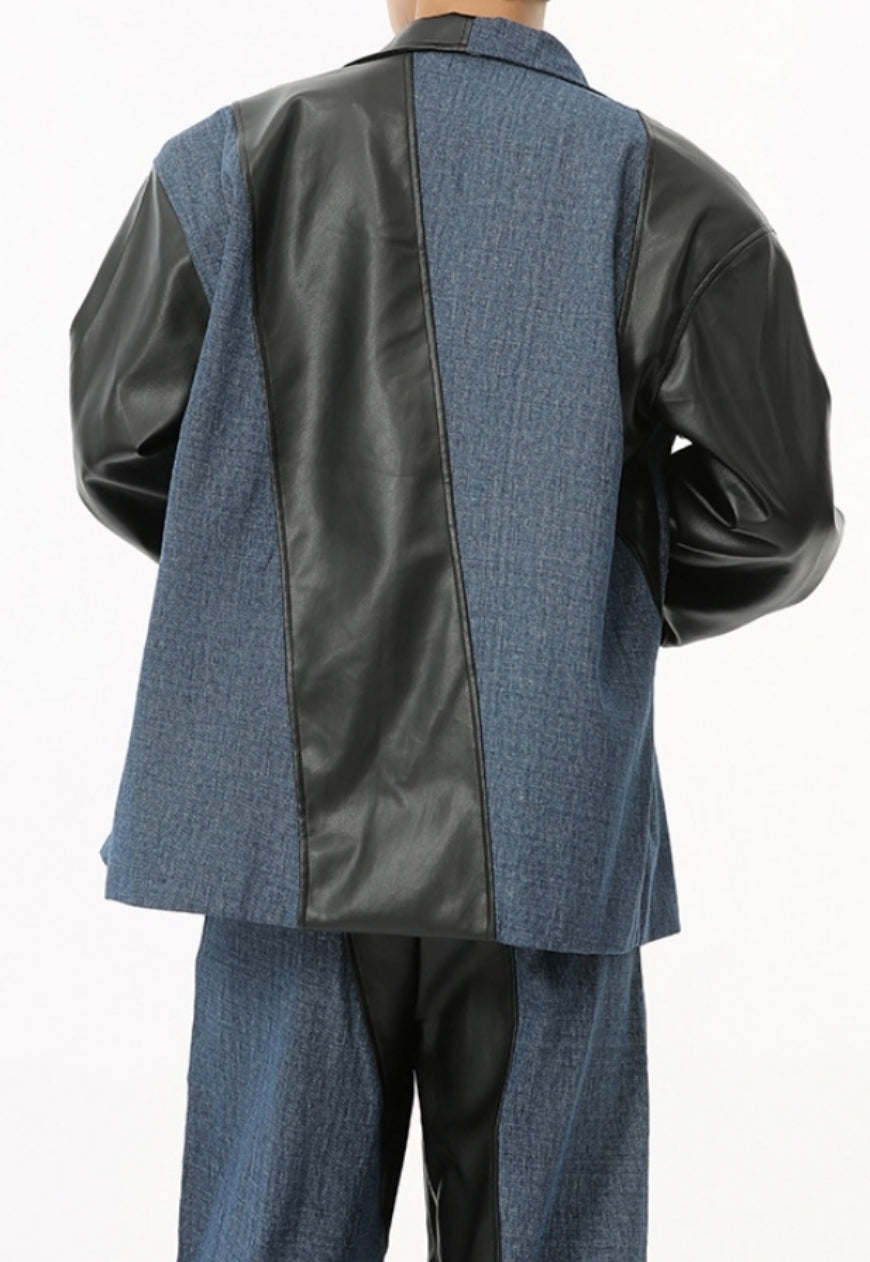 Men's PU leather contrasting color suit