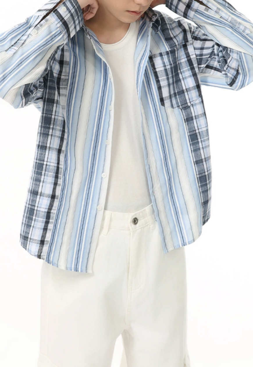 Men's striped plaid retro shirt