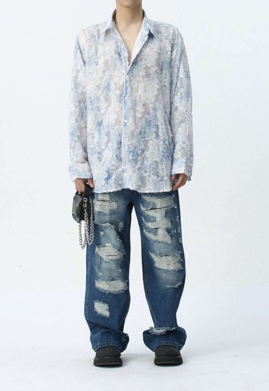 Men's see-through jacquard shirt