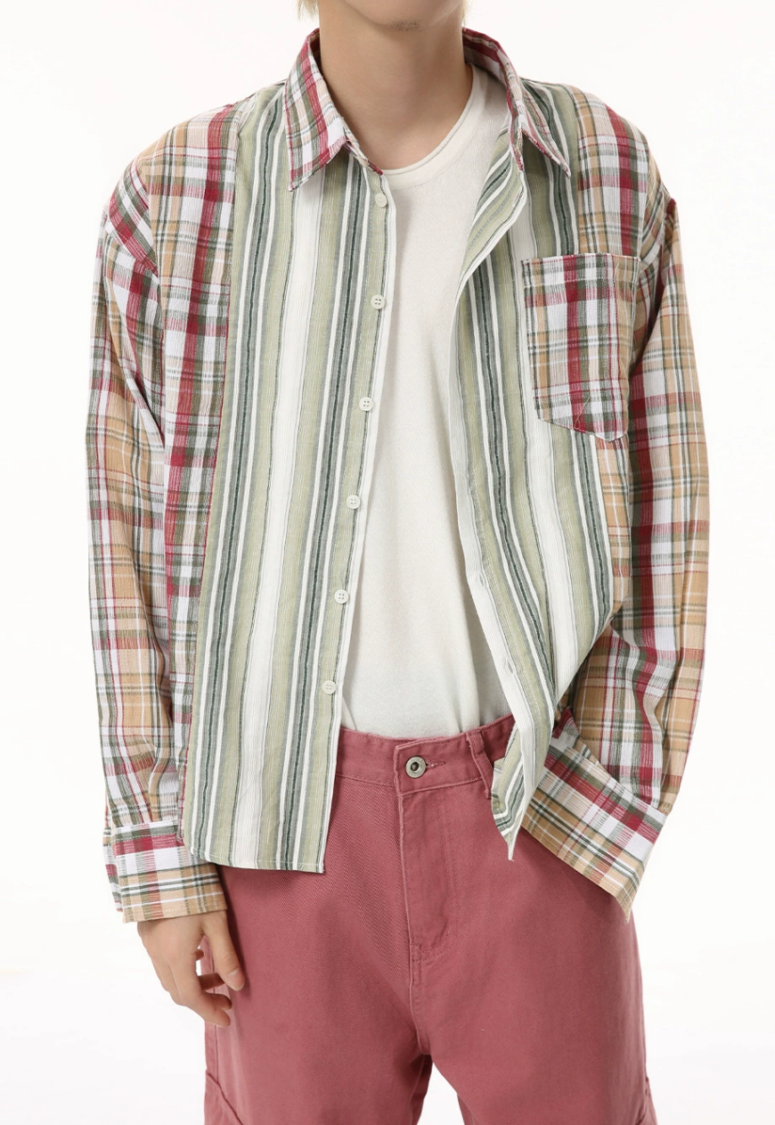 Men's striped plaid retro shirt