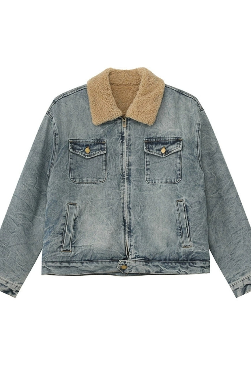 Men's Faux lambswool warm denim jacket