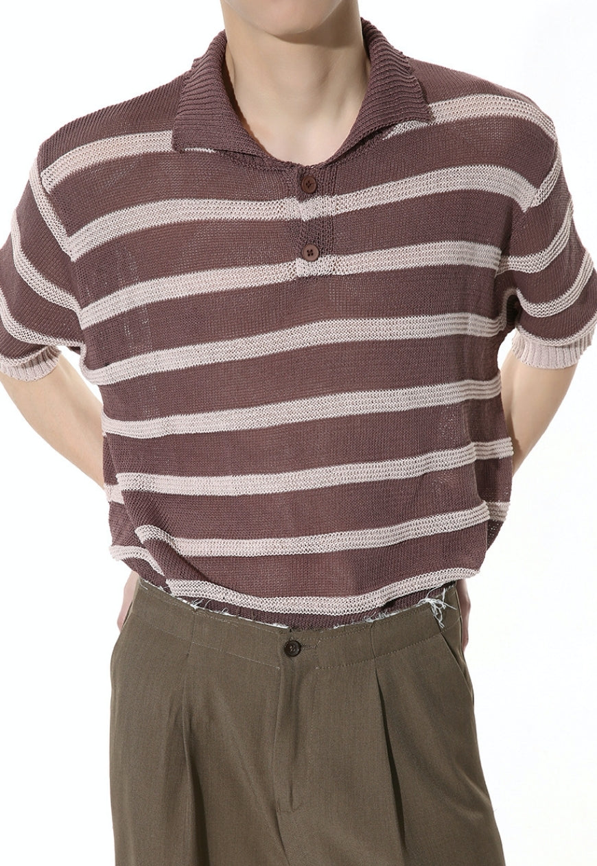 Men's Striped Contrast Color POLO Shirt