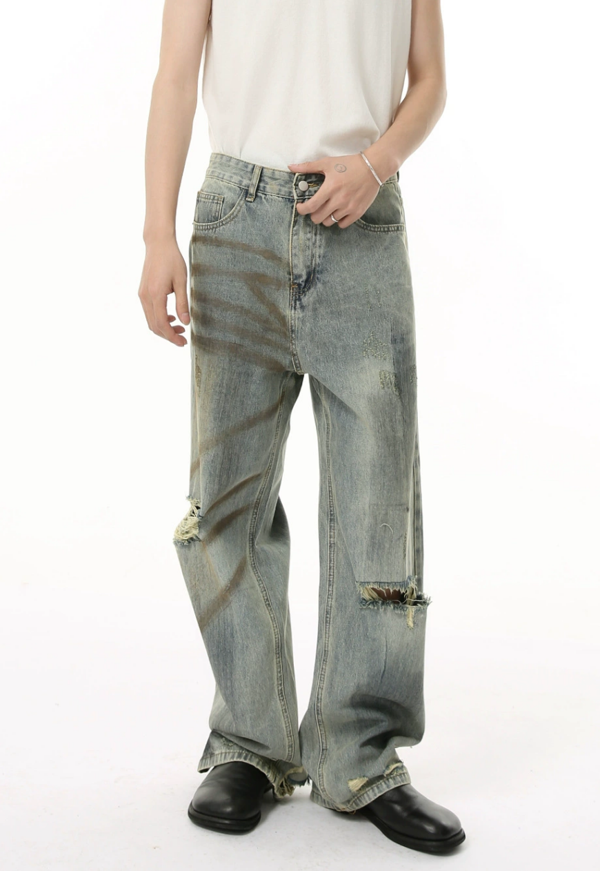 Men's Retro wasteland style denim suit
