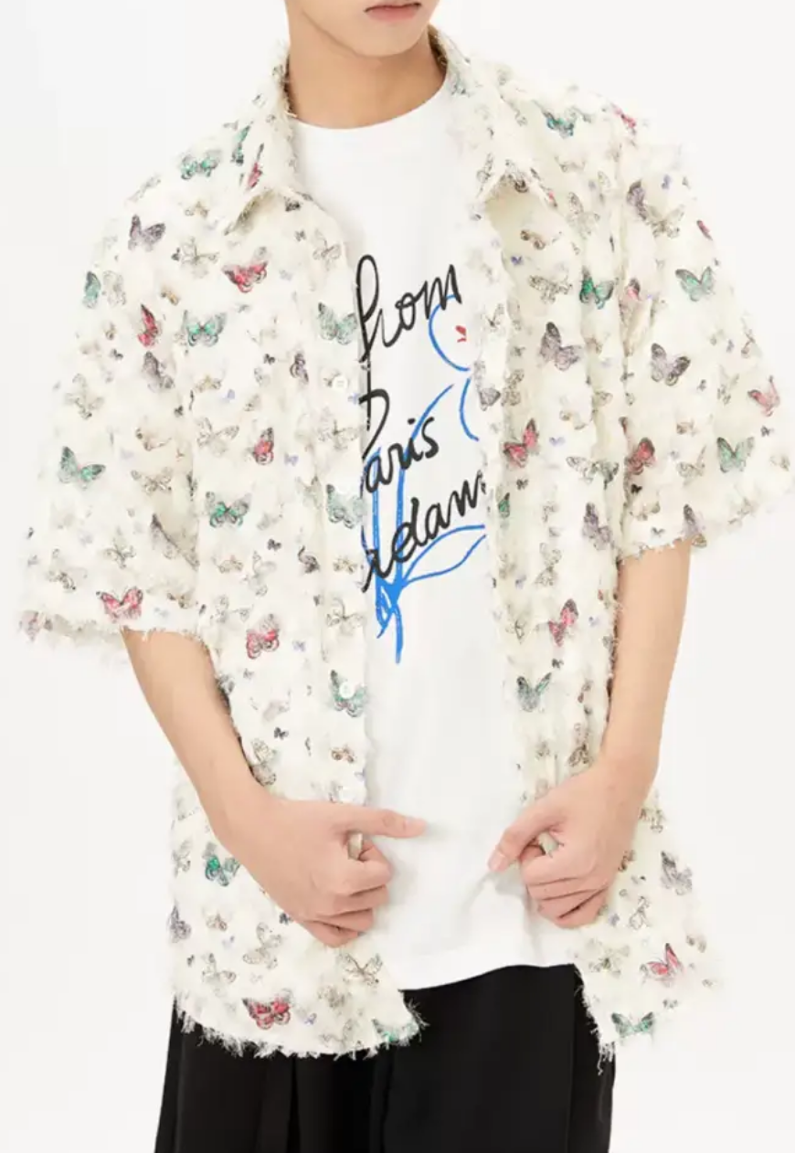 Men's Tassel butterfly short-sleeved shirts