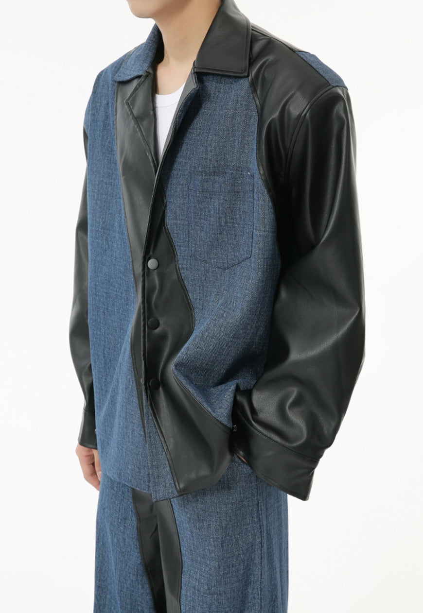 Men's PU leather contrasting color suit