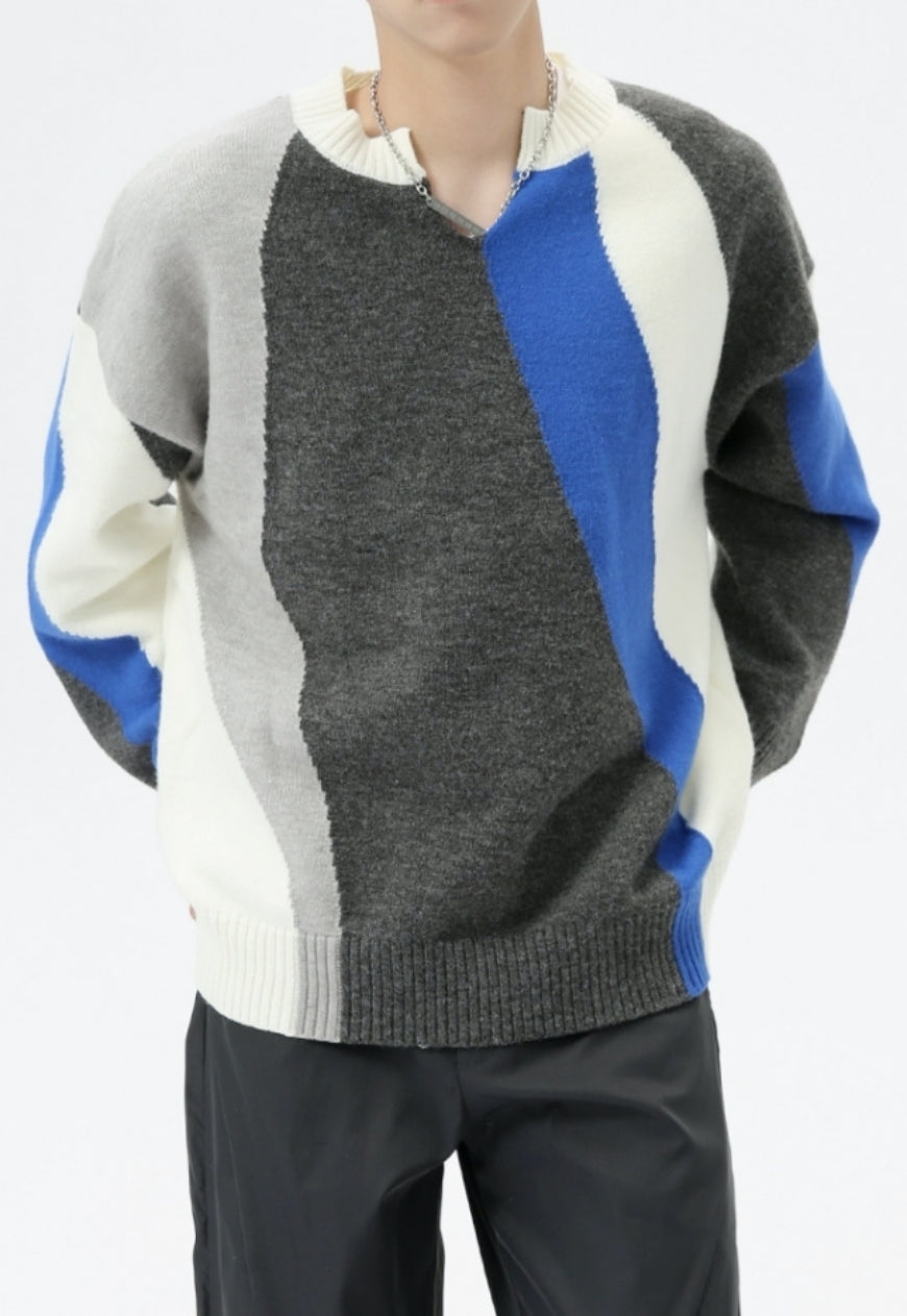 Men's V-neck contrasting sweater