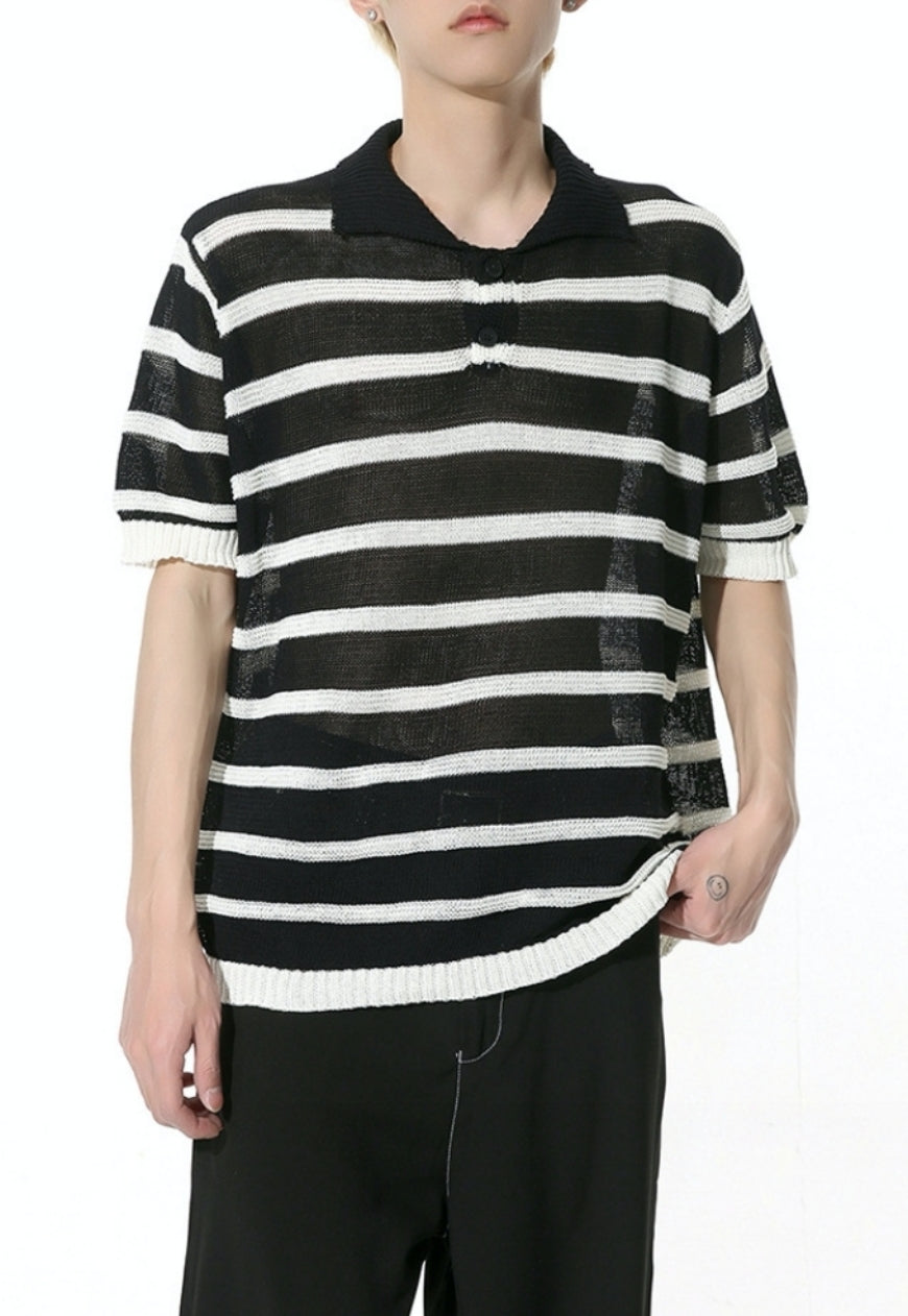 Men's Striped Contrast Color POLO Shirt