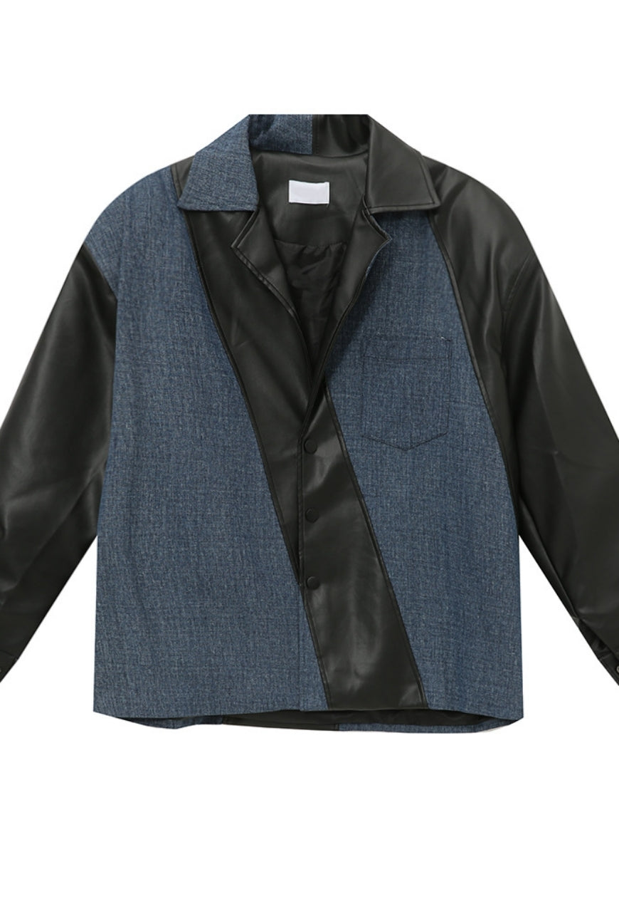 Men's PU leather contrasting color suit
