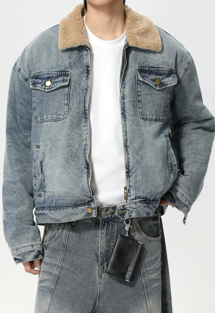 Men's Faux lambswool warm denim jacket