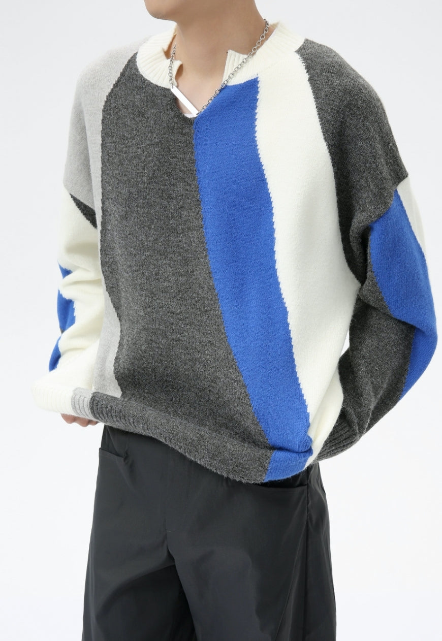 Men's V-neck contrasting sweater